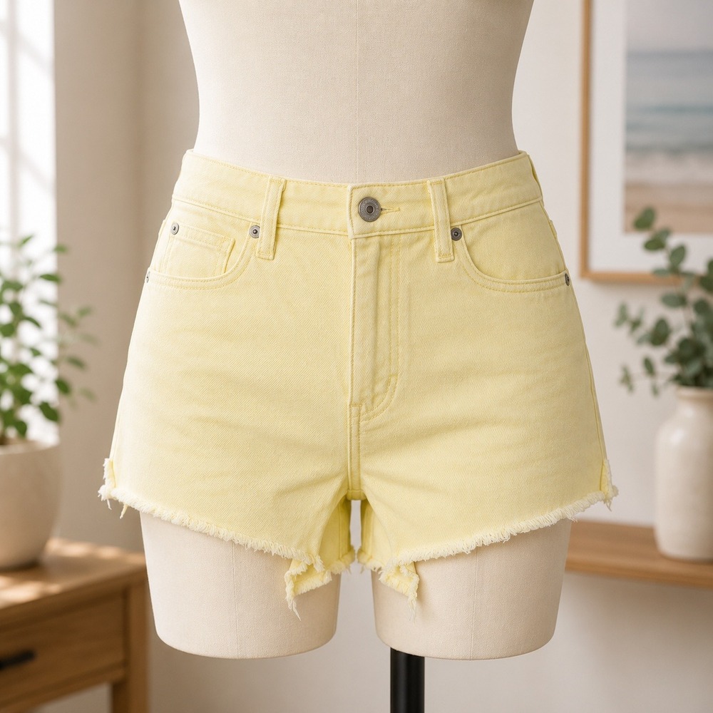 Sts Blue Denim Shorts Womens 24 Yellow Raw Hem High Rise Pastel Summer 1372